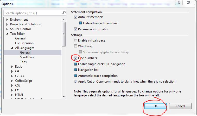 How to Display Line Numbers in the Editor Visual Studio 2013 - Haneef Puttur