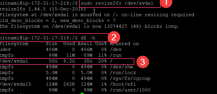 Extending Volume of AWS Micro instance from 10GB to 50 GB