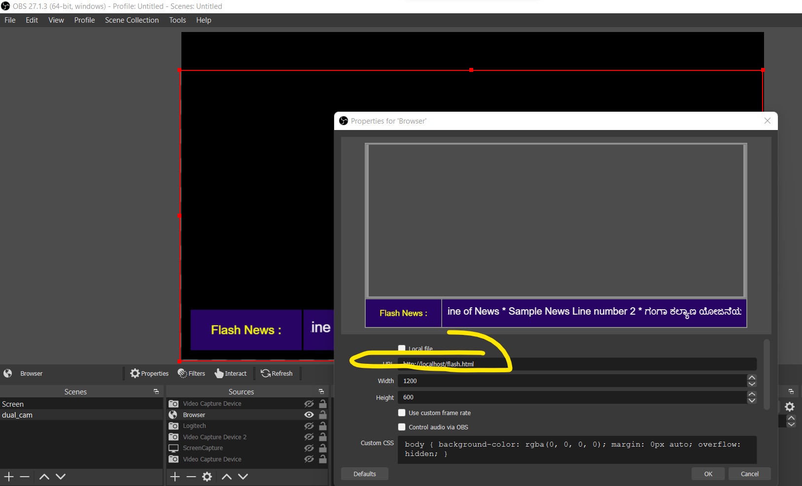 Adding Scroll News Text Overlay to Video Live Stream - YoutubeLive / OBS -  Haneef Puttur